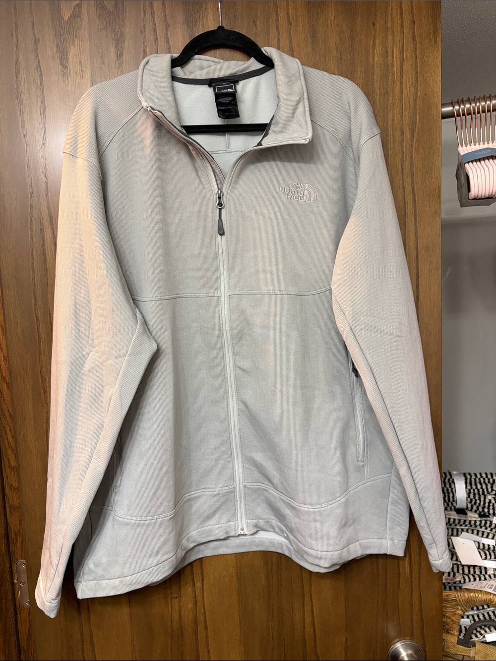 The North Face Mens Light Gray Full-Zip Teddy Fleece Jacket